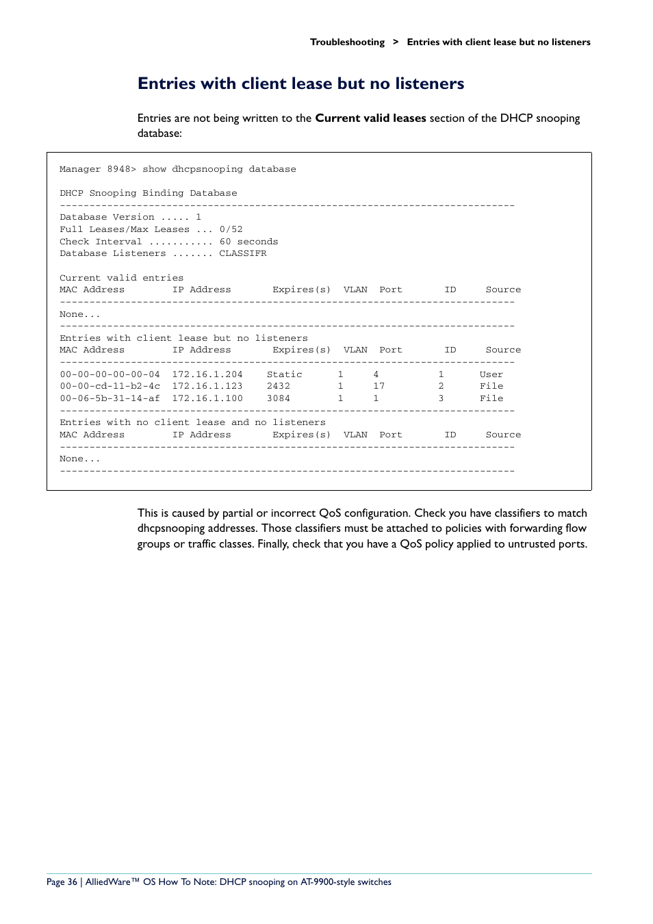 Entries with client lease but no listeners | Allied Telesis x900-48 series User Manual | Page 36 / 38