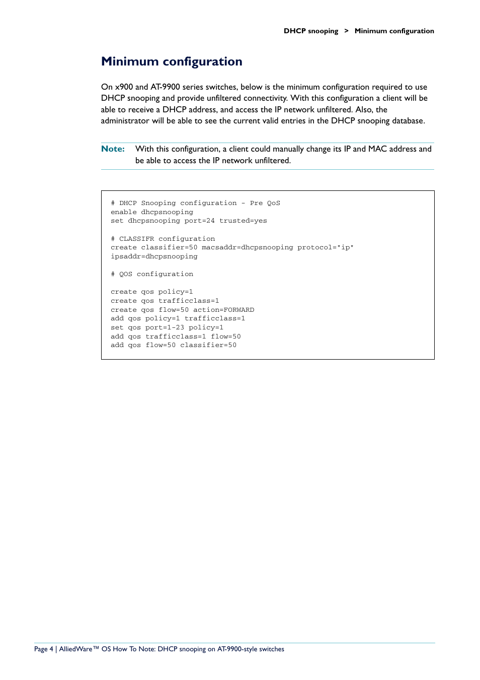 Minimum configuration | Allied Telesis x900-48 series User Manual | Page 4 / 38
