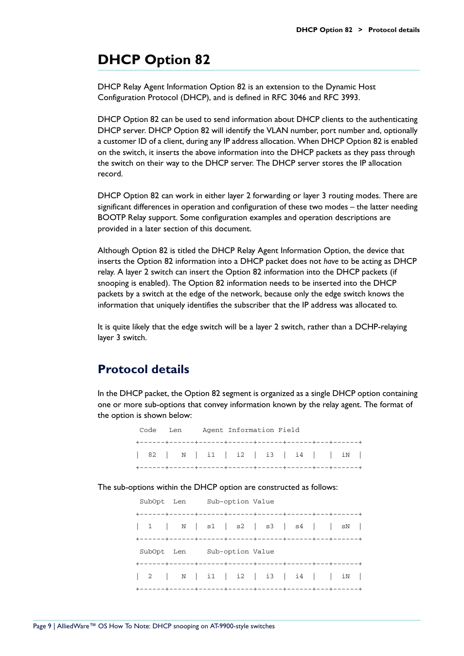 Dhcp option 82, Protocol details | Allied Telesis x900-48 series User Manual | Page 9 / 38