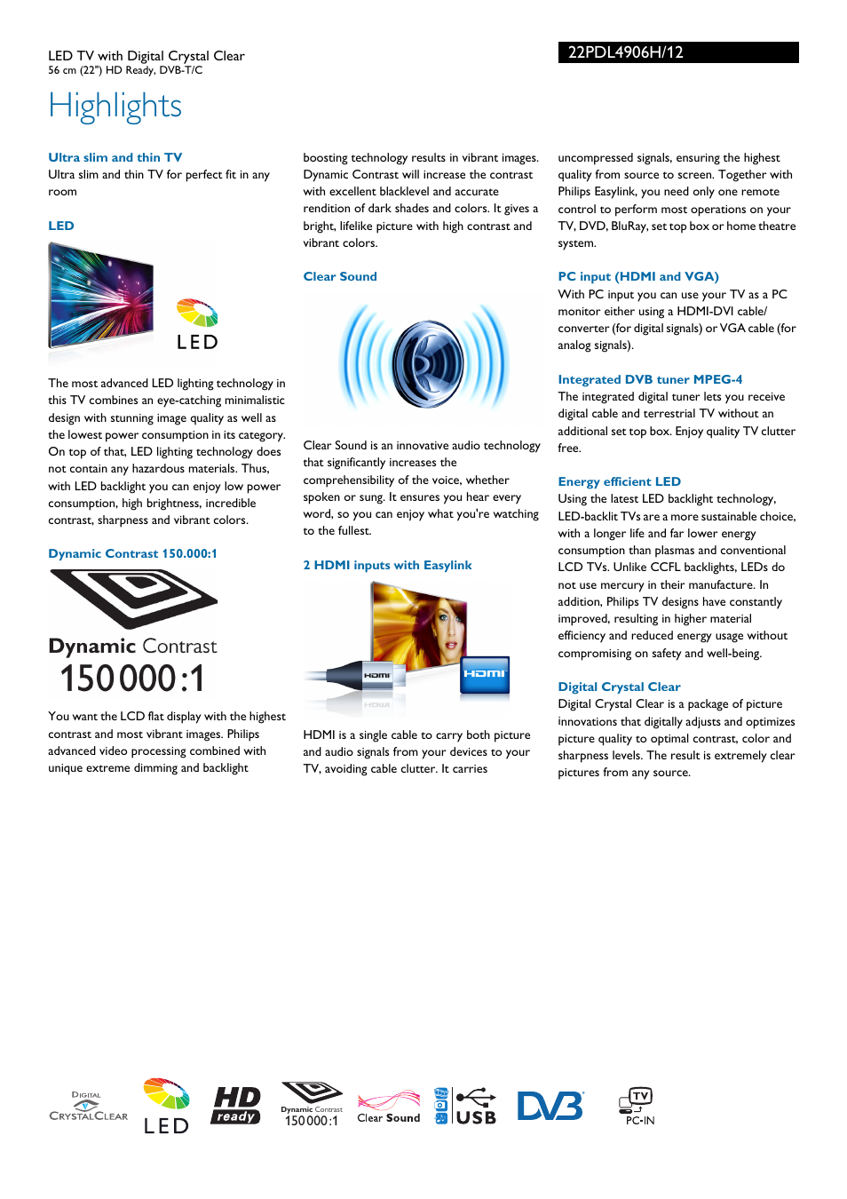 Highlights | Philips 22PDL4906H-12 User Manual | Page 2 / 3