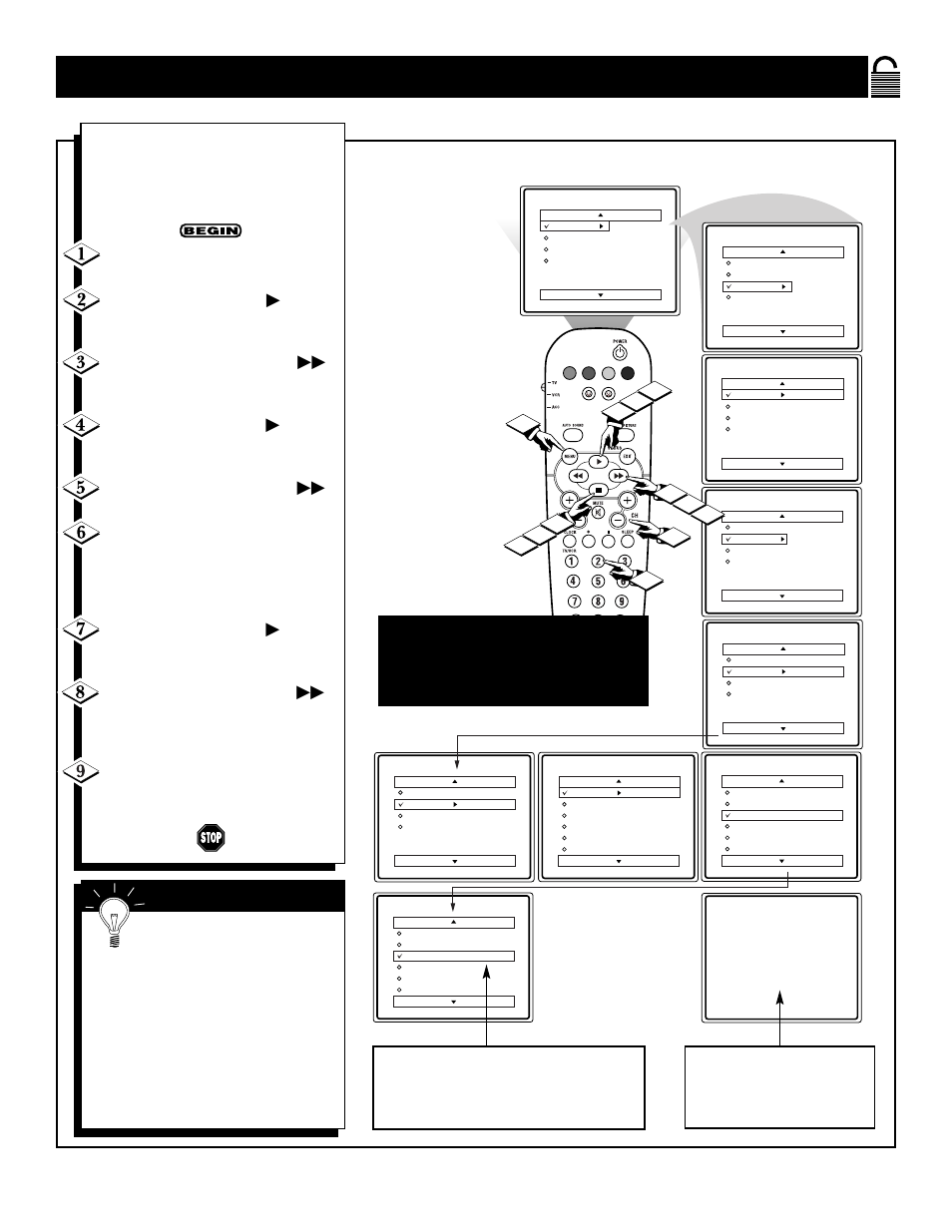 Ow to, Lear, Locked | Hannels, Or down | Philips 27RF50S User Manual | Page 17 / 44