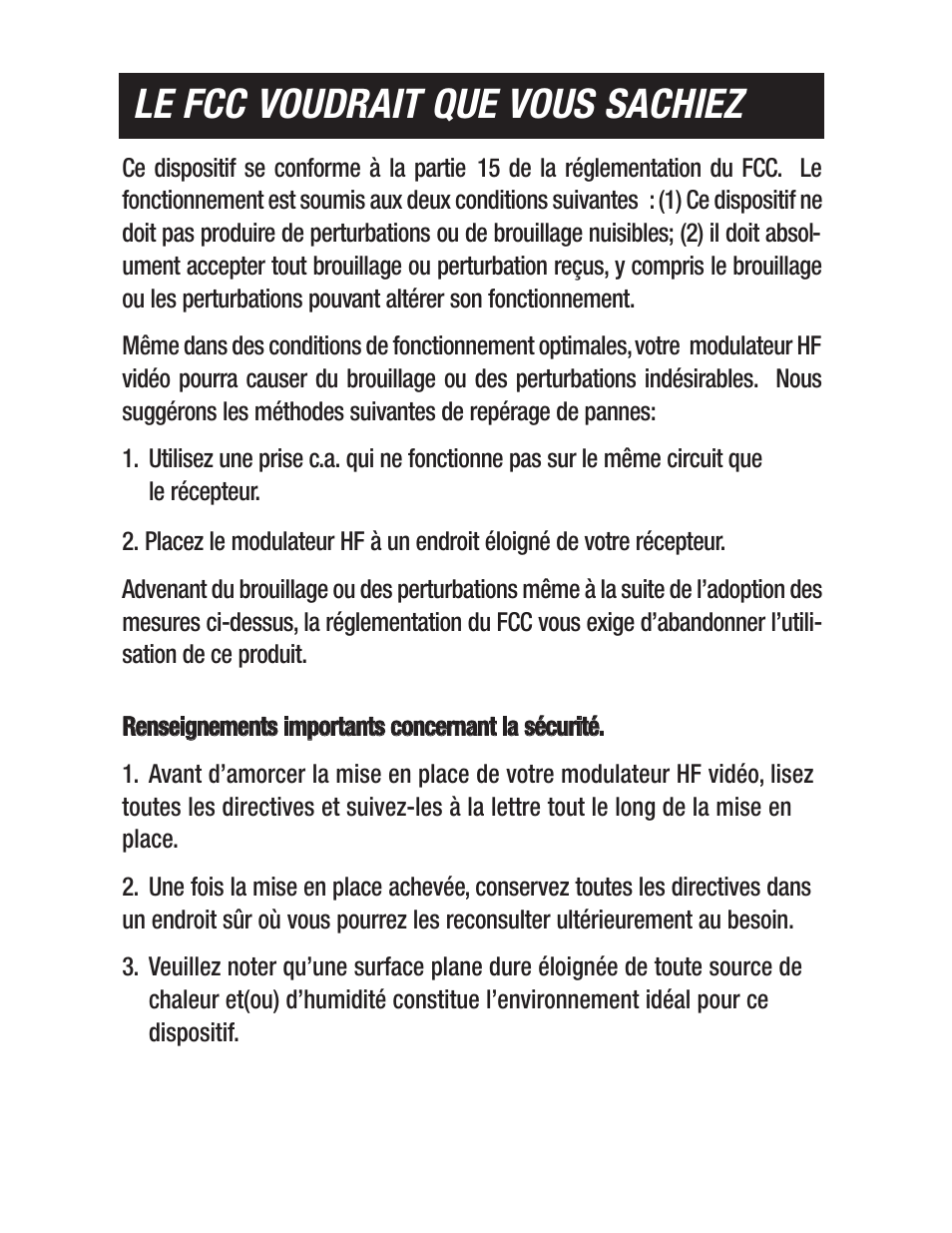 Le fcc voudrait que vous sachiez | Philips US2-PH61159 User Manual | Page 16 / 21
