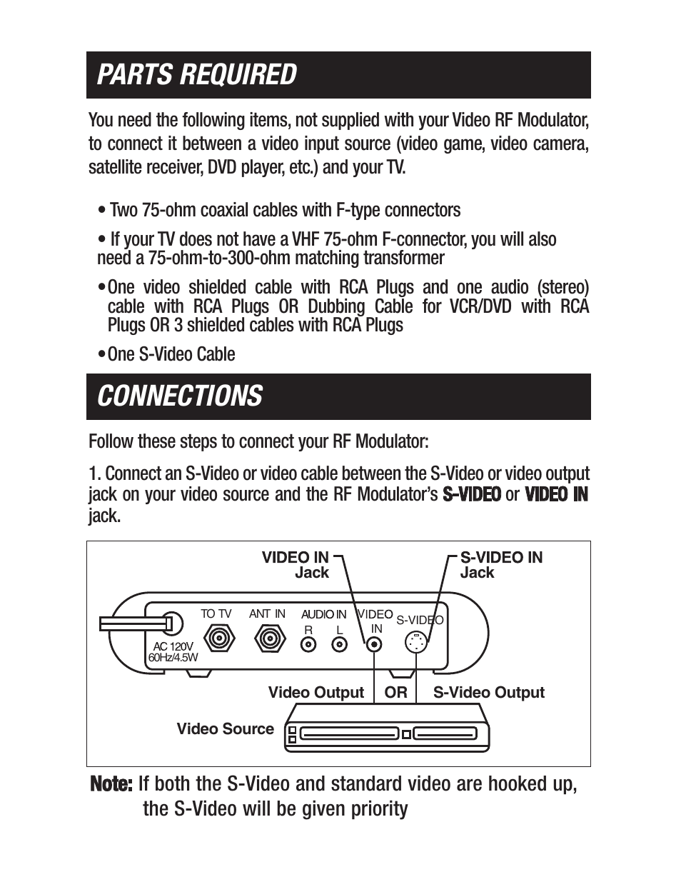 Parts required, Connections | Philips US2-PH61159 User Manual | Page 3 / 21