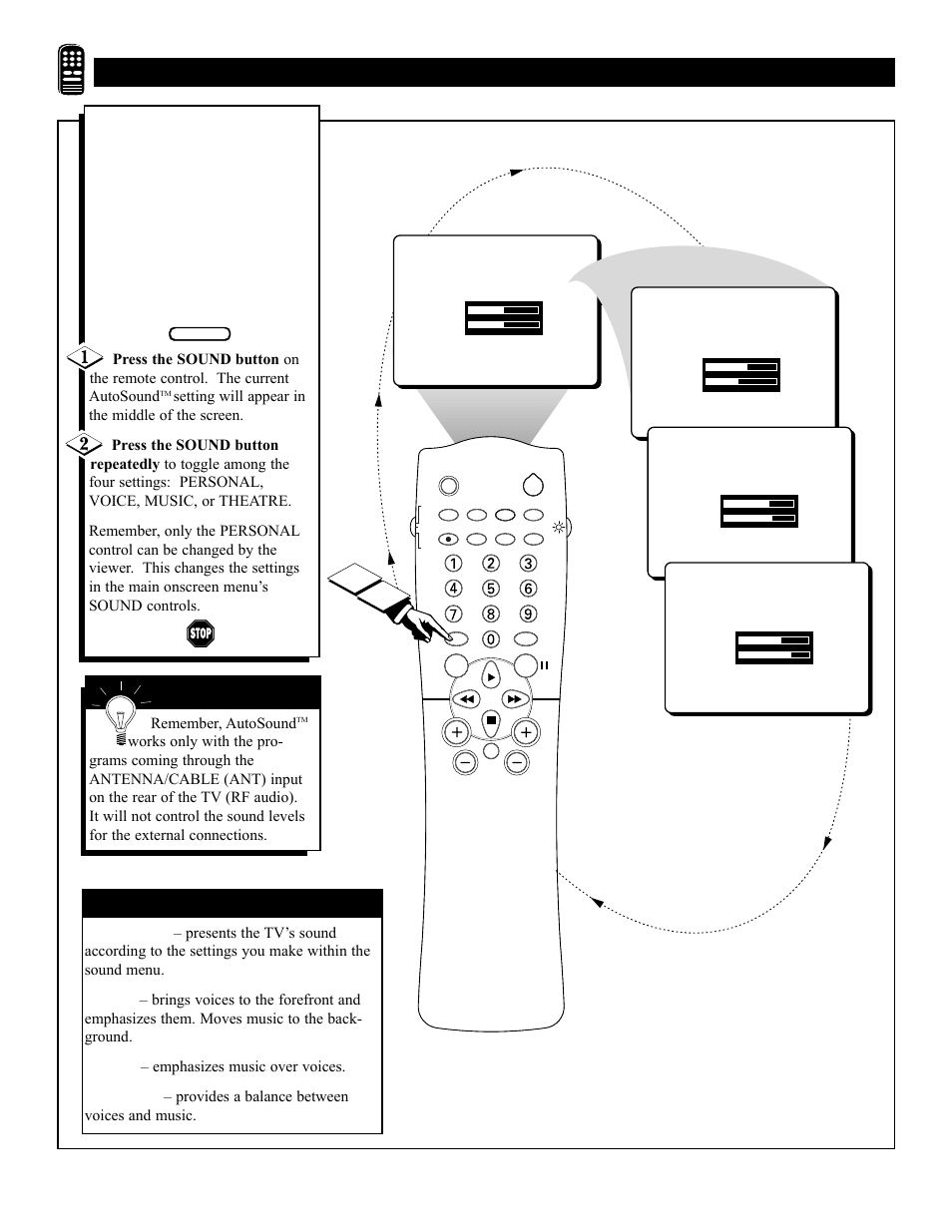 Emote, Ontrol, Sing | Ound, Autosound™ options | Philips 27PT31B User Manual | Page 40 / 52
