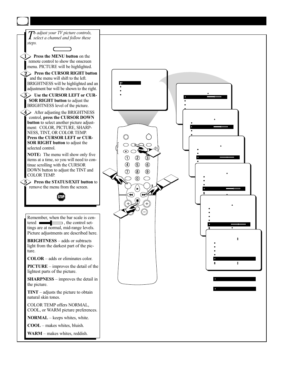 Djusting the, Icture | Philips 27PT31B User Manual | Page 6 / 52