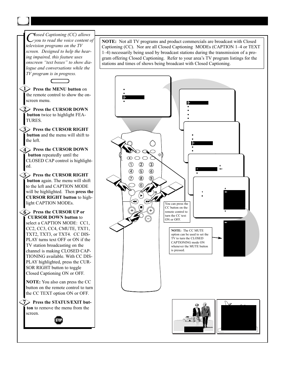 Sing the, Losed, Aptioning | Ontrol | Philips 27PT31B User Manual | Page 8 / 52