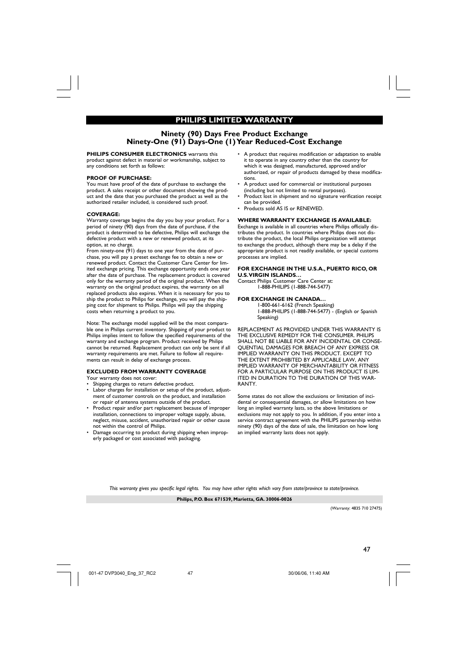 Philips DVP3040-37B User Manual | Page 47 / 47