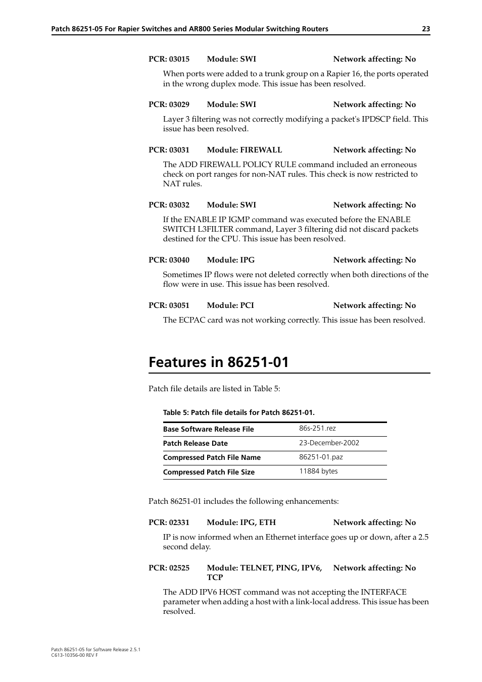 Features in 86251-01 | Allied Telesis 86251-05 User Manual | Page 23 / 40