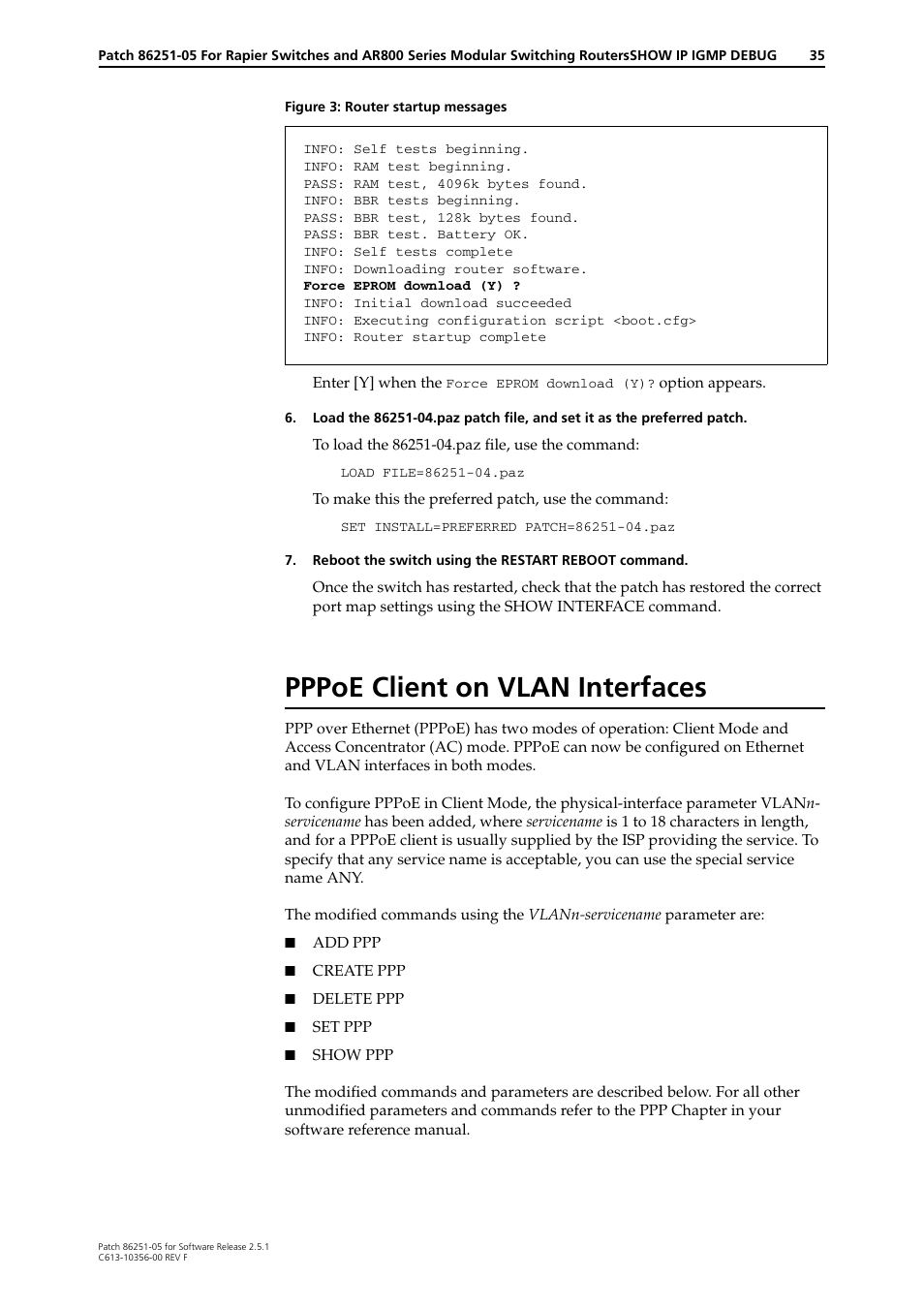 Pppoe client on vlan interfaces | Allied Telesis 86251-05 User Manual | Page 35 / 40