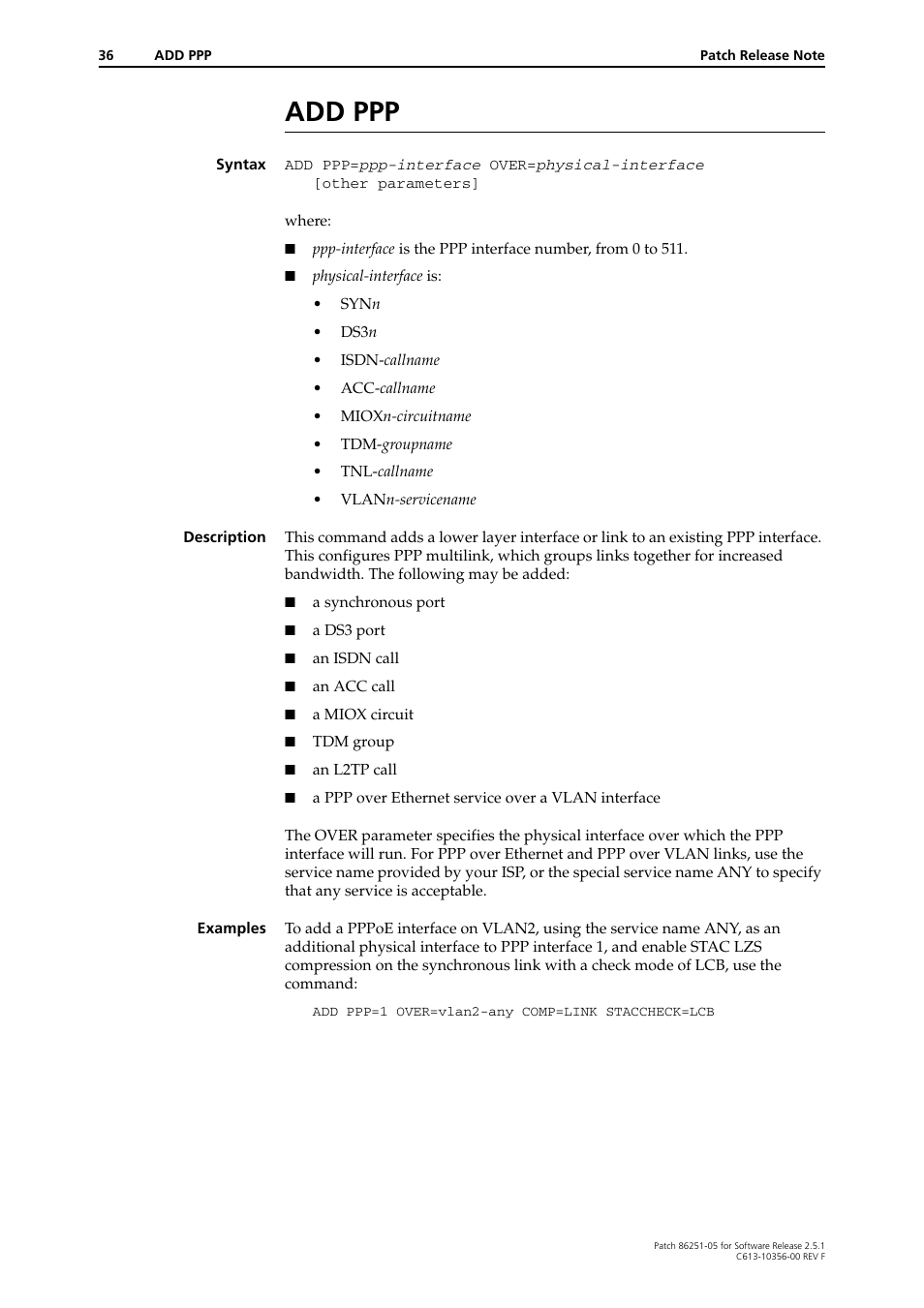Add ppp | Allied Telesis 86251-05 User Manual | Page 36 / 40