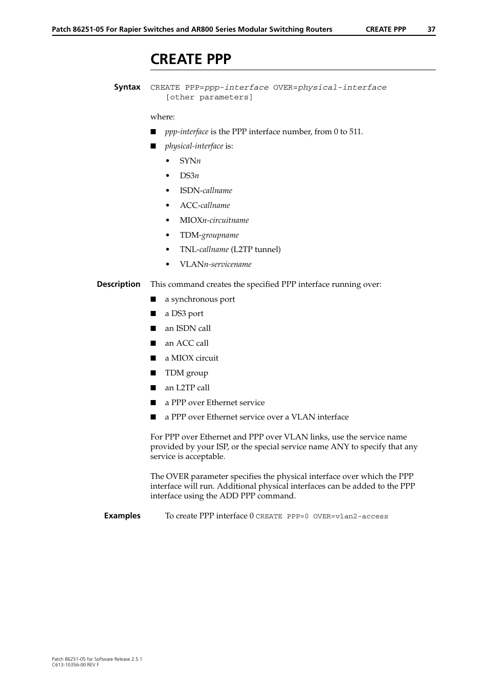 Create ppp | Allied Telesis 86251-05 User Manual | Page 37 / 40