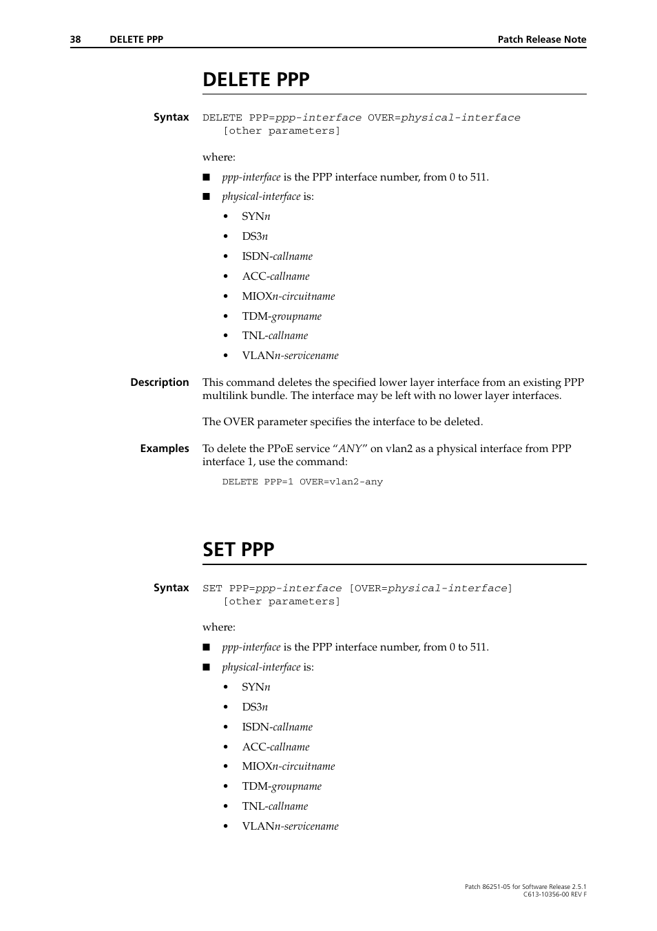 Delete ppp, Set ppp | Allied Telesis 86251-05 User Manual | Page 38 / 40