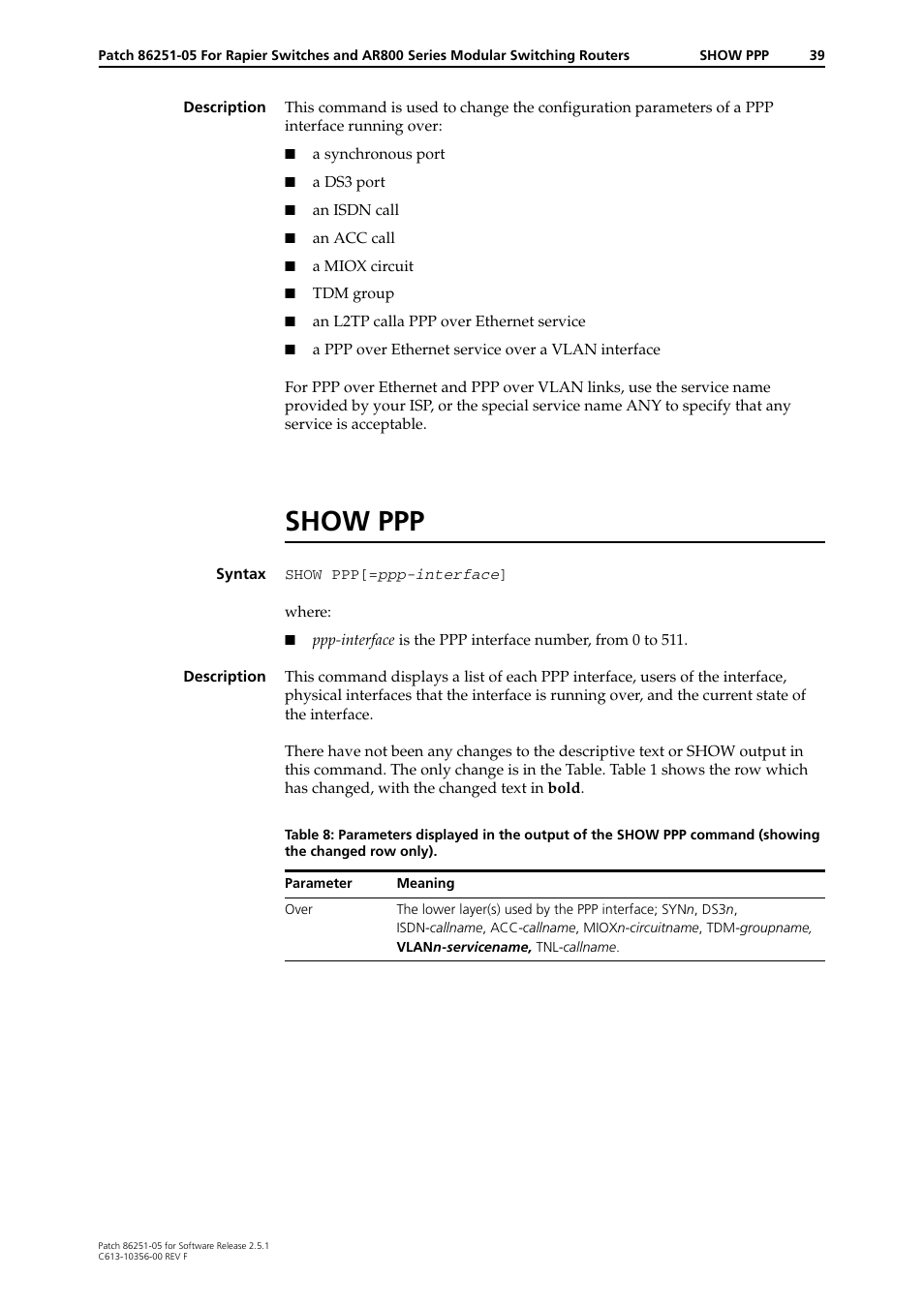 Show ppp | Allied Telesis 86251-05 User Manual | Page 39 / 40