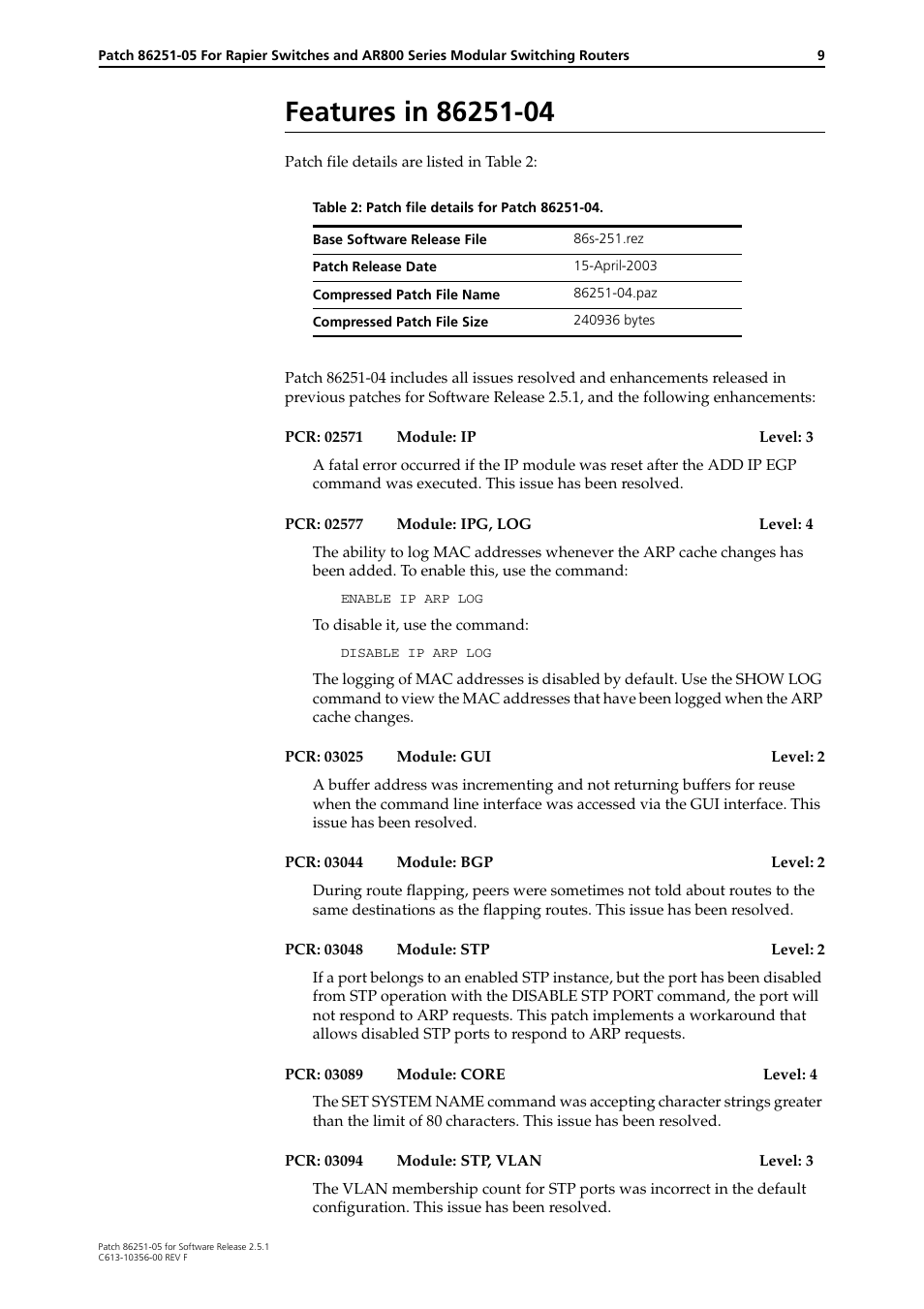 Features in 86251-04 | Allied Telesis 86251-05 User Manual | Page 9 / 40