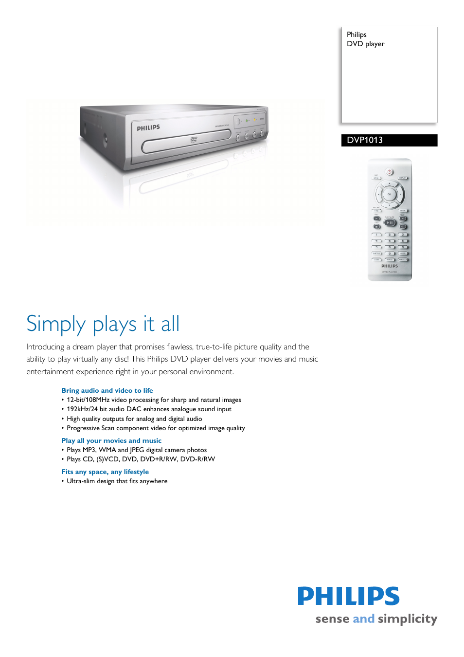 Philips DVP1013-37 User Manual | 2 pages