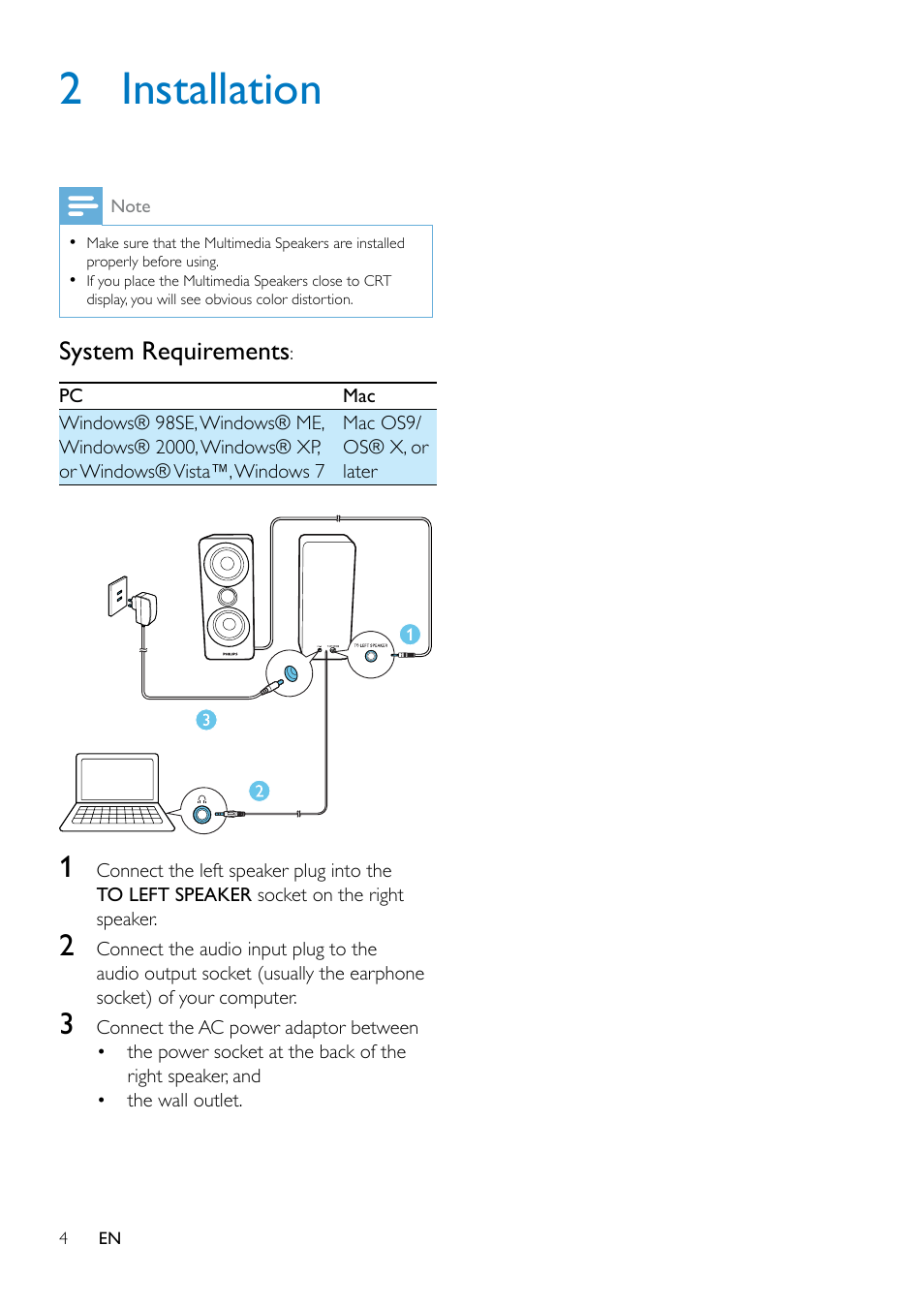 2 installation | Philips SPA8210-37 User Manual | Page 6 / 12