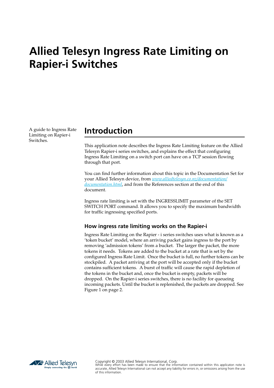 Allied Telesis Rapier Switch User Manual | 4 pages