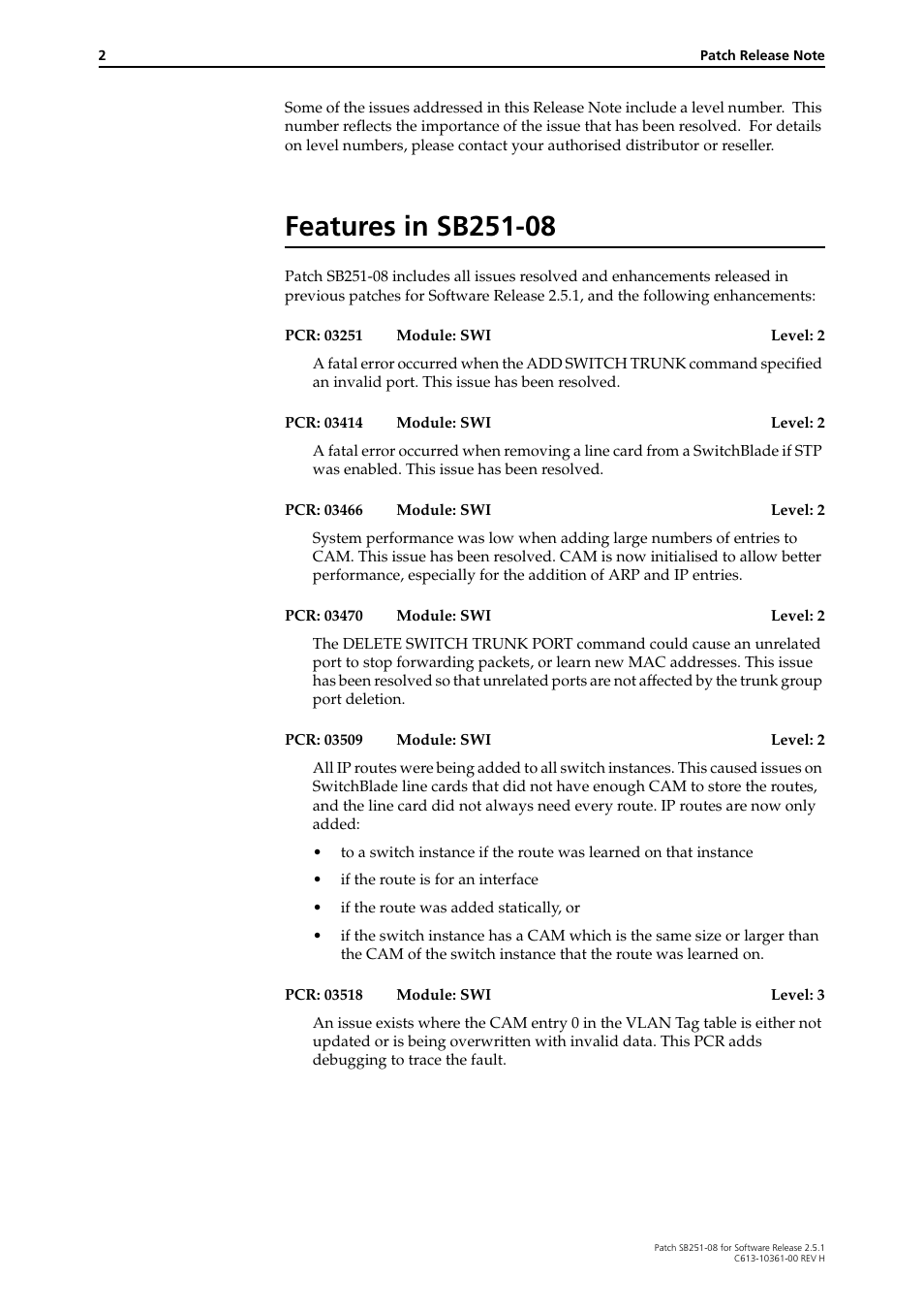 Features in sb251-08 | Allied Telesis SB251-08 User Manual | Page 2 / 12