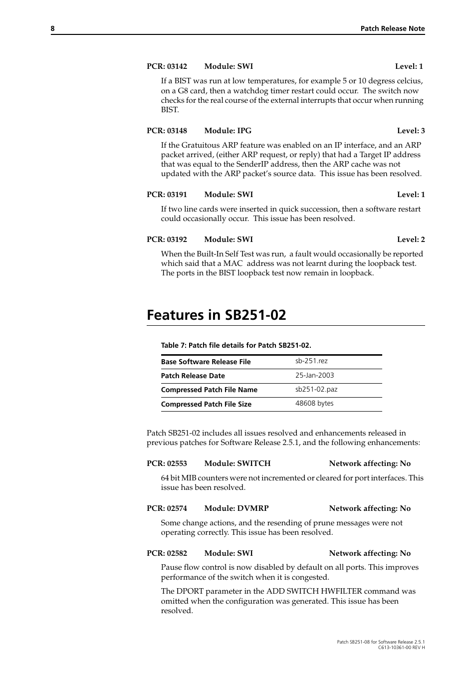 Features in sb251-02 | Allied Telesis SB251-08 User Manual | Page 8 / 12