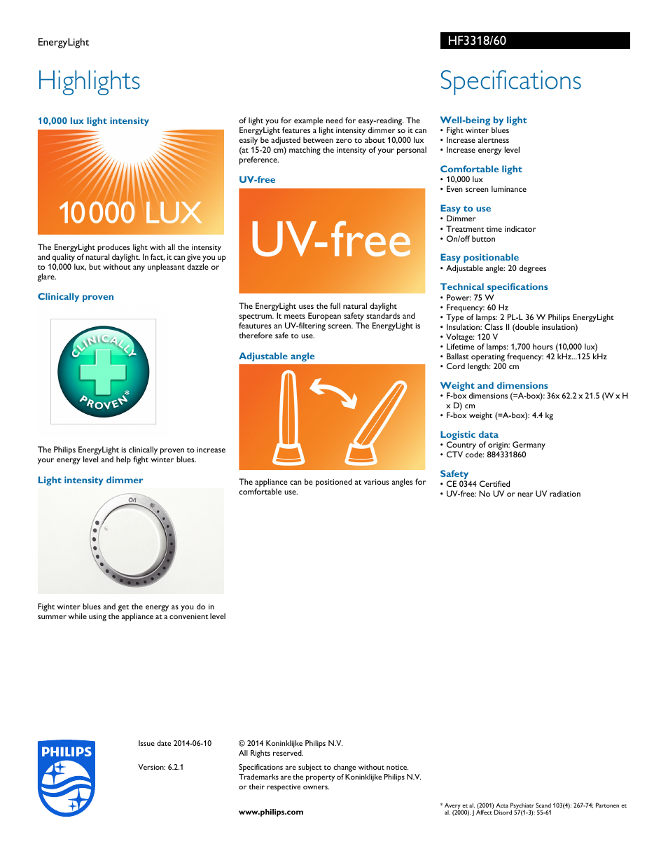 Highlights, Specifications | Philips HF3318-60 User Manual | Page 2 / 2