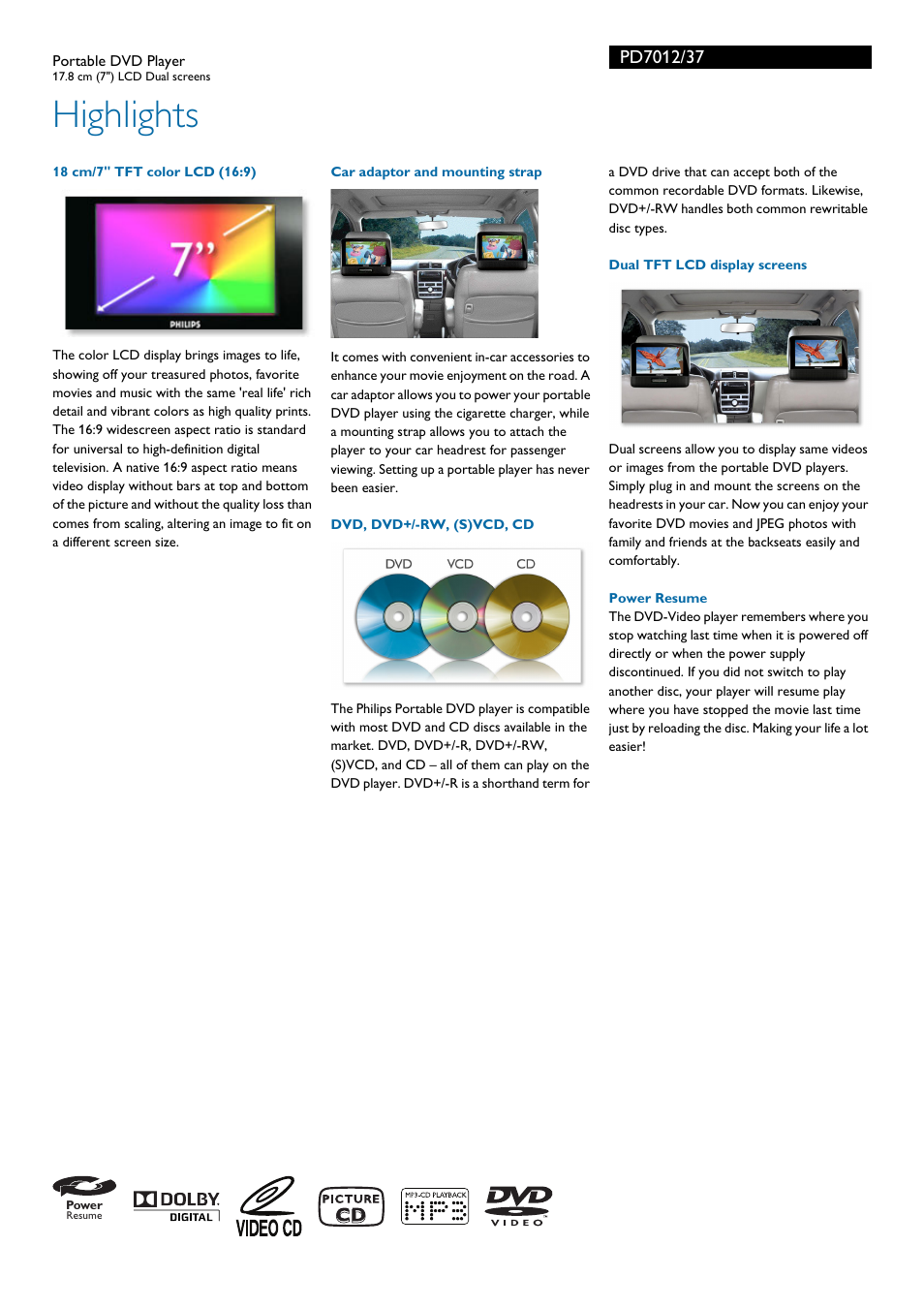 Highlights | Philips PD7012-37 User Manual | Page 2 / 3