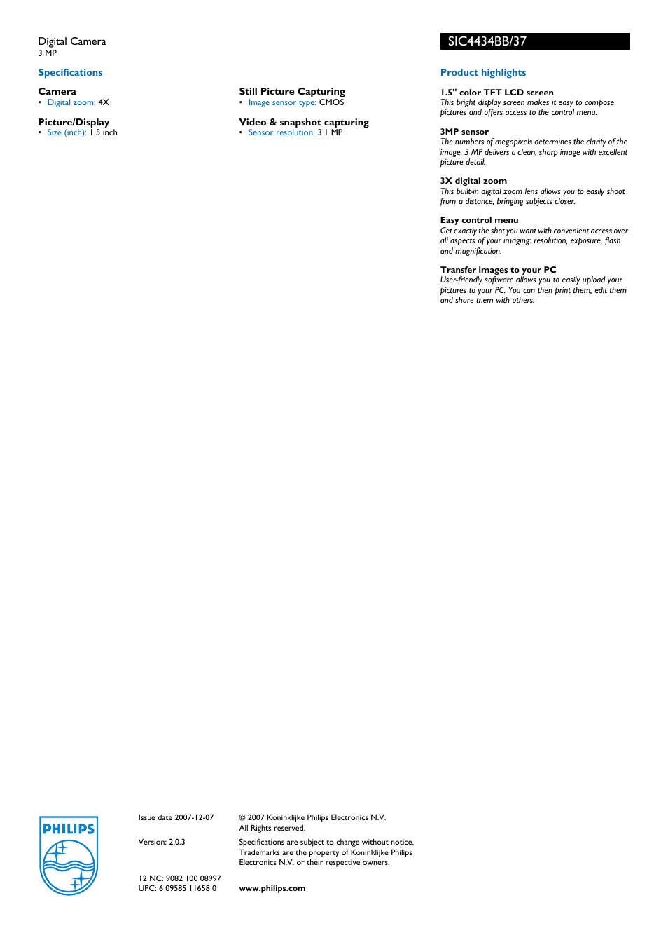 Philips SIC4434BB-37 User Manual | Page 2 / 2