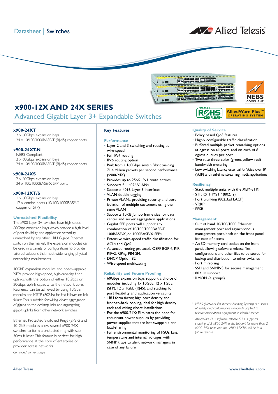 Allied Telesis x900-12x User Manual | 5 pages