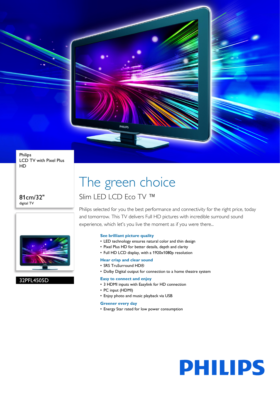 Philips 32PFL4505D-F7 User Manual | 3 pages