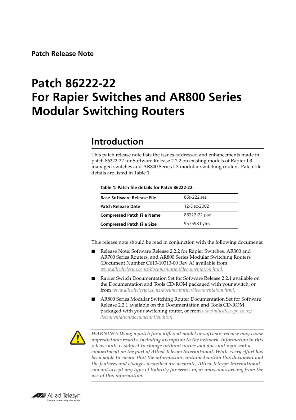 Allied Telesis R800 Series User Manual | 30 pages