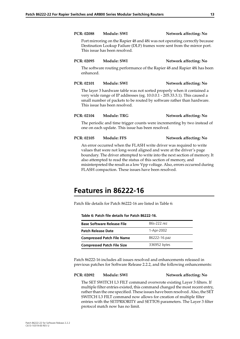 Features in 86222-16 | Allied Telesis R800 Series User Manual | Page 13 / 30