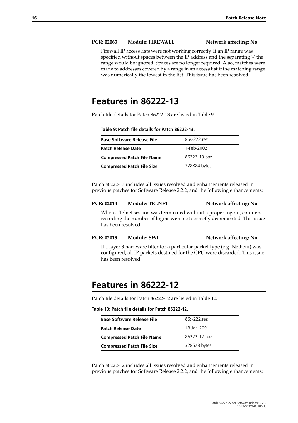 Features in 86222-13, Features in 86222-12 | Allied Telesis R800 Series User Manual | Page 16 / 30