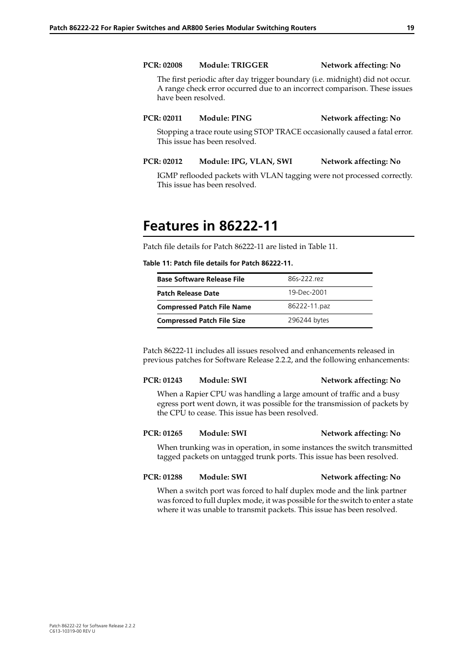 Features in 86222-11 | Allied Telesis R800 Series User Manual | Page 19 / 30