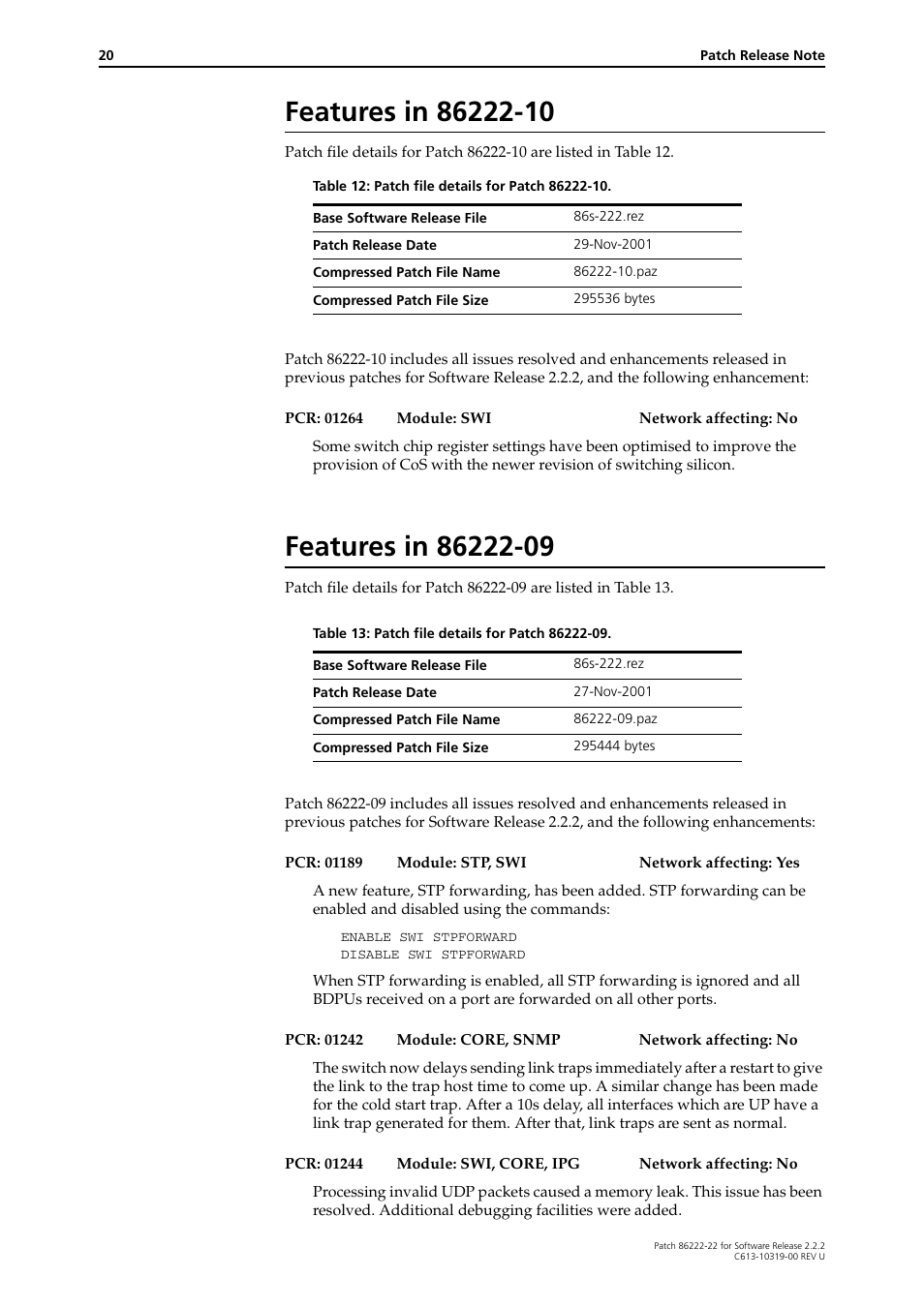 Features in 86222-10, Features in 86222-09 | Allied Telesis R800 Series User Manual | Page 20 / 30