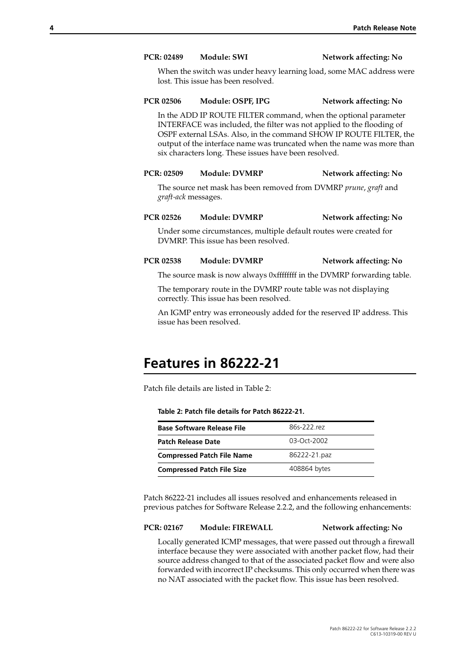 Features in 86222-21 | Allied Telesis R800 Series User Manual | Page 4 / 30