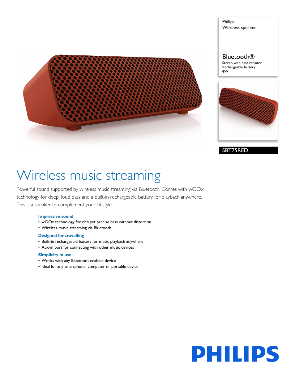 Philips SBT75RED-37 User Manual | 2 pages
