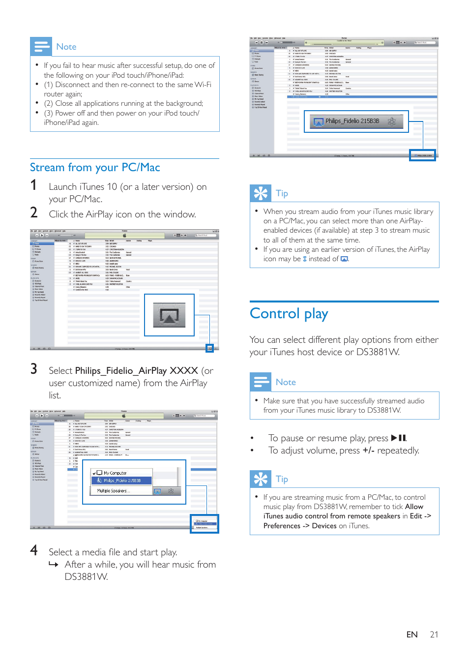 Control play | Philips DS3881W-37 User Manual | Page 21 / 28