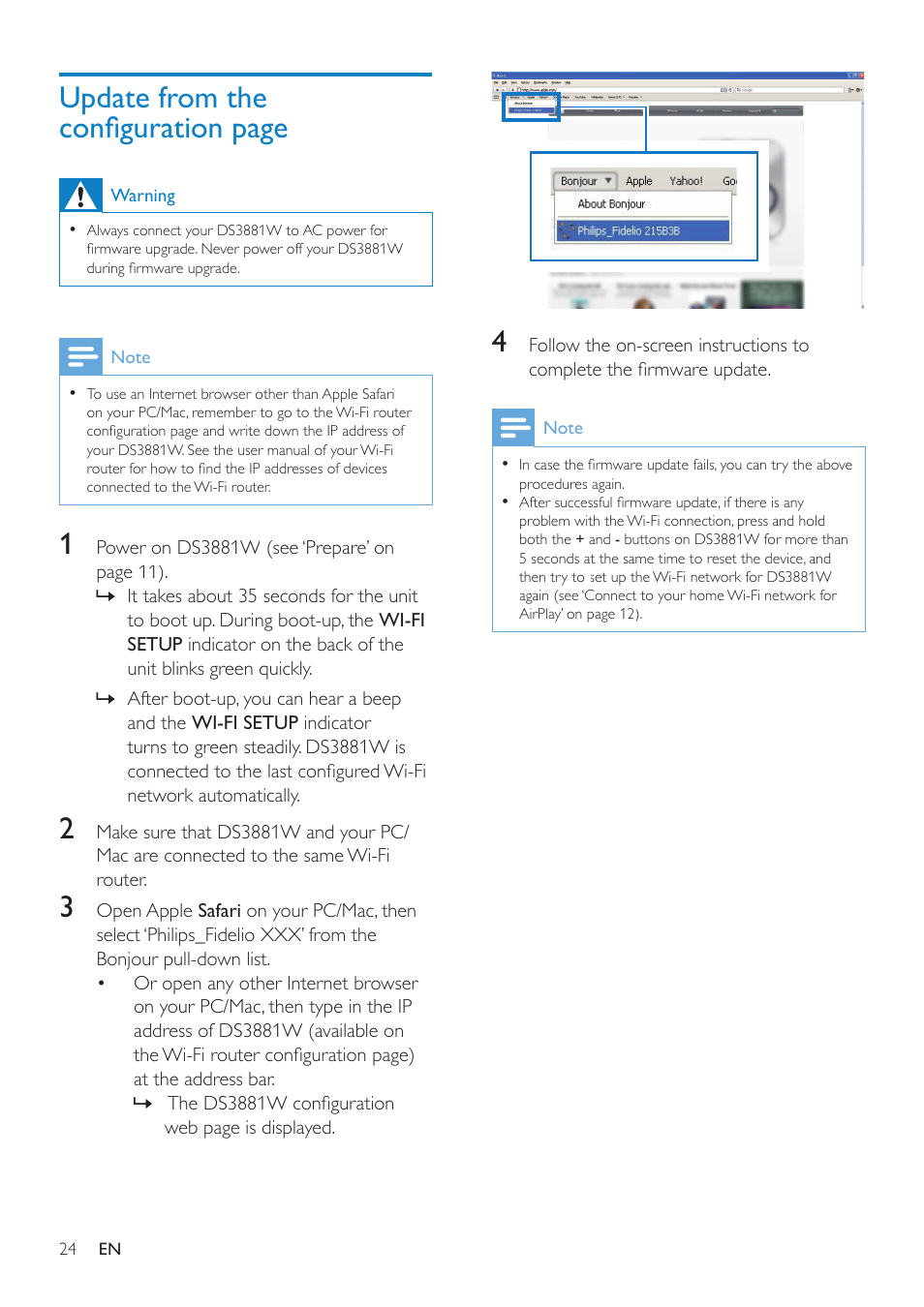 Update from the configuration page | Philips DS3881W-37 User Manual | Page 24 / 28