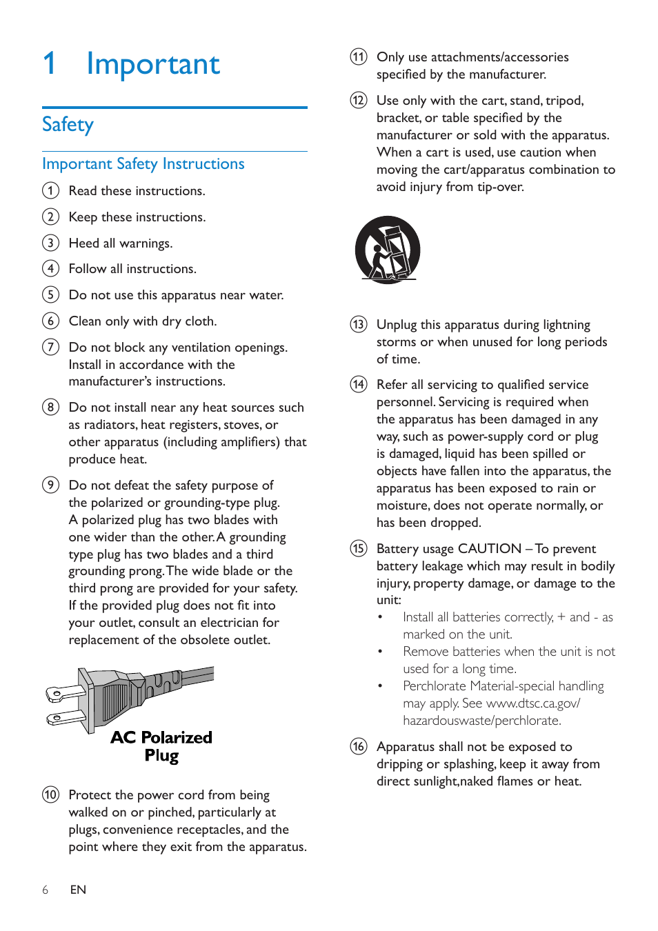 1 important, Safety | Philips DS3881W-37 User Manual | Page 6 / 28