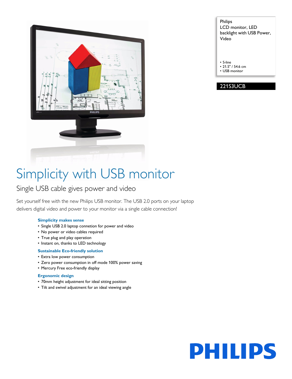 Philips 221S3UCB-00 User Manual | 2 pages