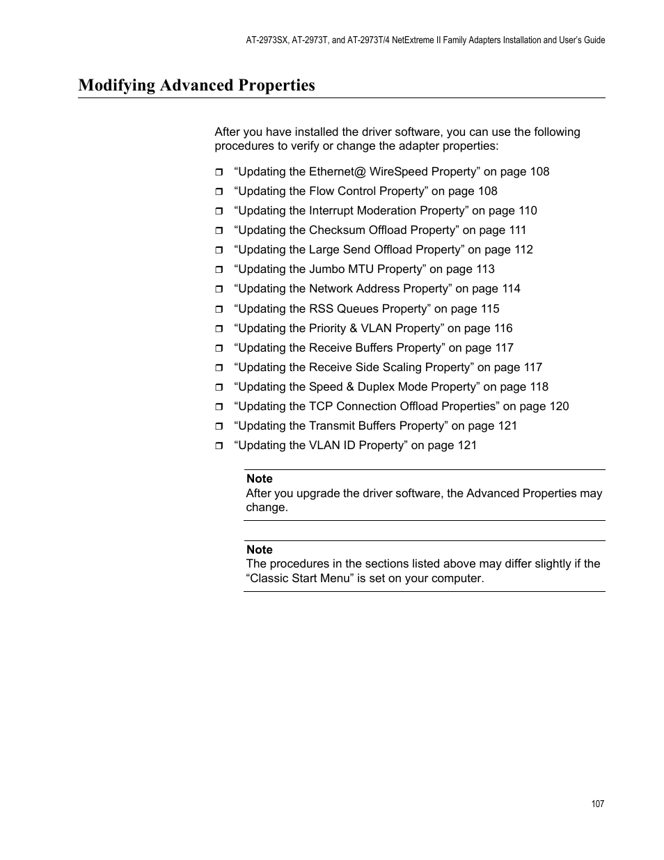 Modifying advanced properties | Allied Telesis NETEXTREME II AT-2973SX User Manual | Page 107 / 176