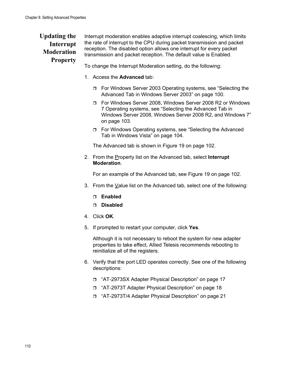 Updating the interrupt moderation property | Allied Telesis NETEXTREME II AT-2973SX User Manual | Page 110 / 176