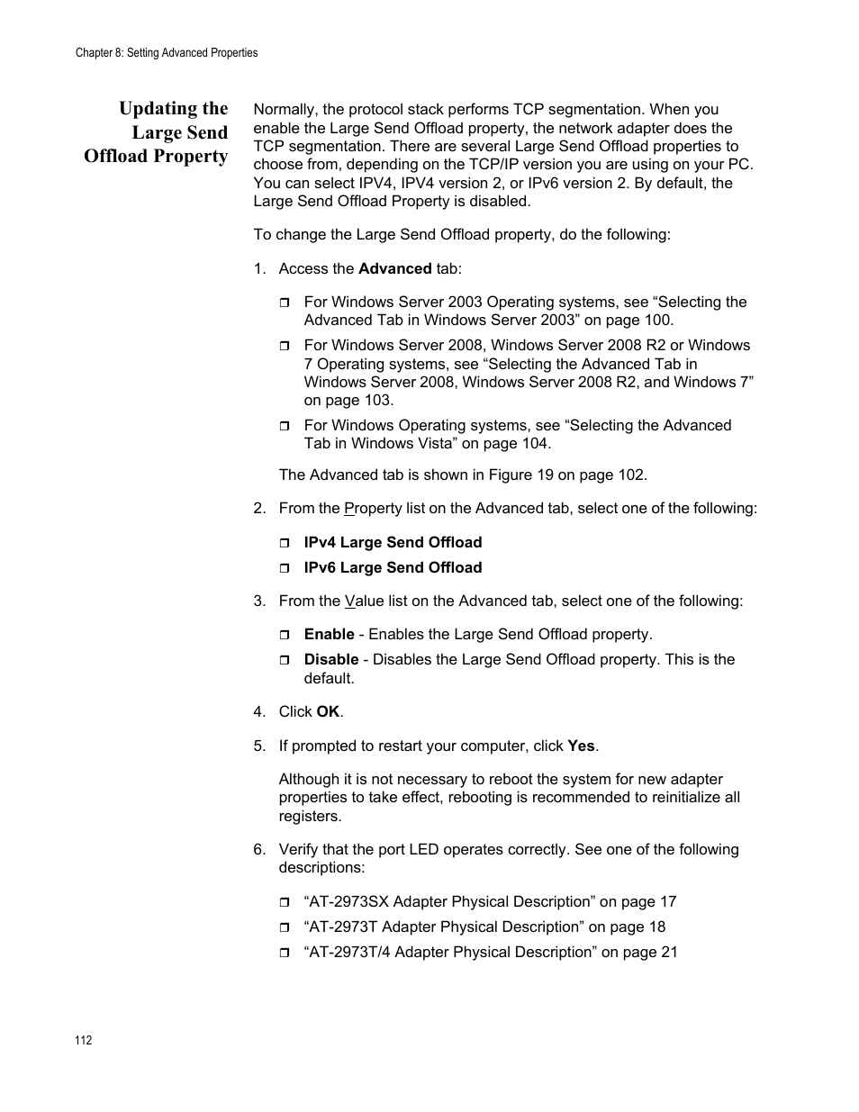 Updating the large send offload property | Allied Telesis NETEXTREME II AT-2973SX User Manual | Page 112 / 176