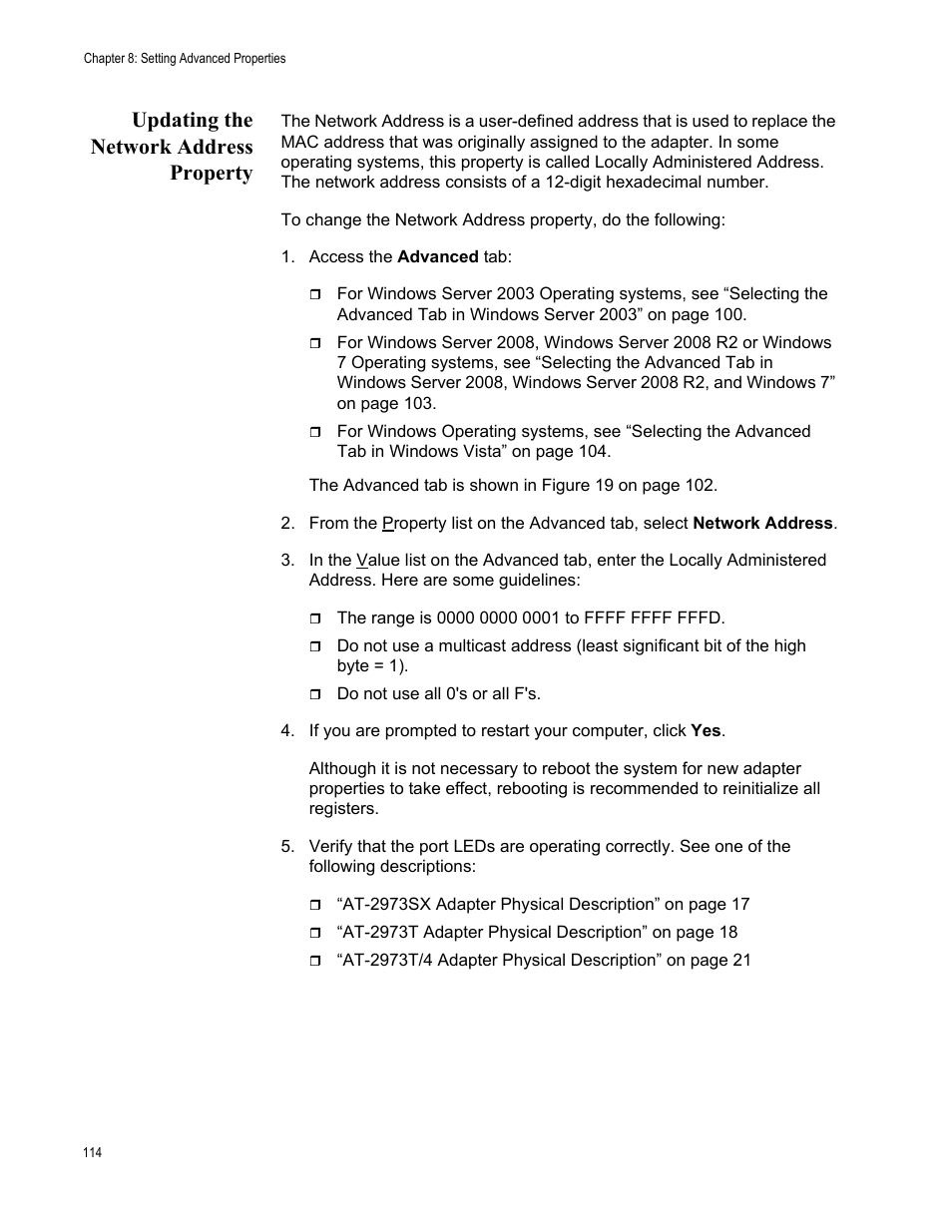 Updating the network address property | Allied Telesis NETEXTREME II AT-2973SX User Manual | Page 114 / 176