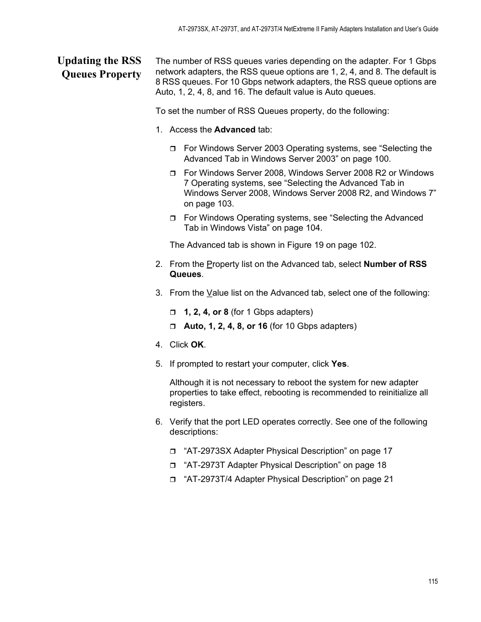 Updating the rss queues property | Allied Telesis NETEXTREME II AT-2973SX User Manual | Page 115 / 176