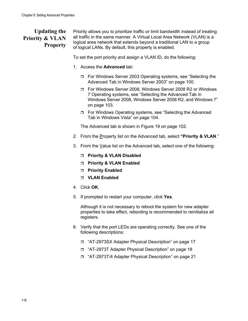 Updating the priority & vlan property | Allied Telesis NETEXTREME II AT-2973SX User Manual | Page 116 / 176