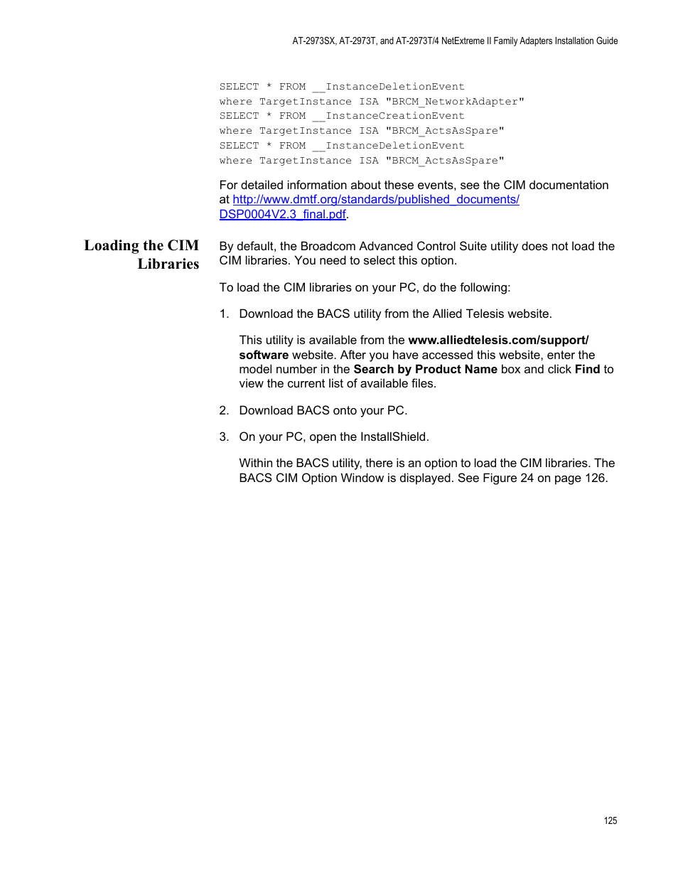 Loading the cim libraries | Allied Telesis NETEXTREME II AT-2973SX User Manual | Page 125 / 176