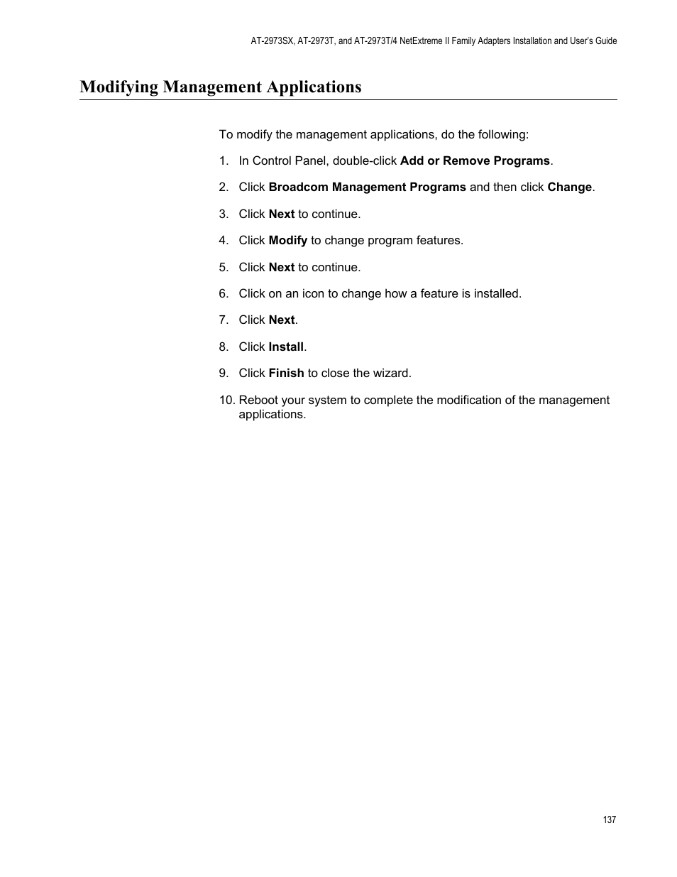 Modifying management applications | Allied Telesis NETEXTREME II AT-2973SX User Manual | Page 137 / 176