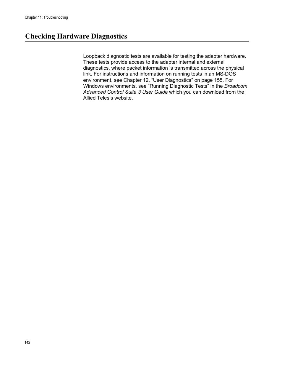Checking hardware diagnostics | Allied Telesis NETEXTREME II AT-2973SX User Manual | Page 142 / 176