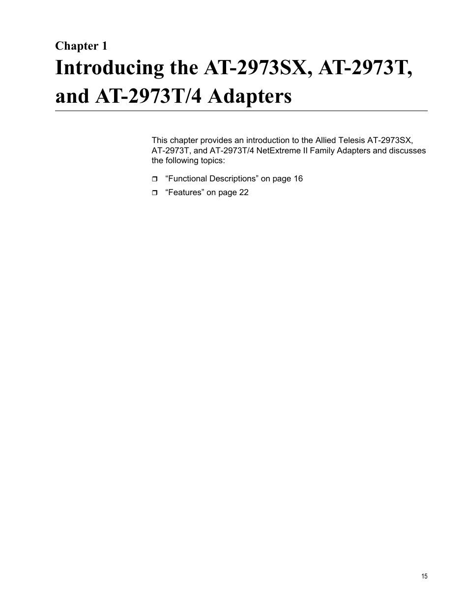 Chapter 1 | Allied Telesis NETEXTREME II AT-2973SX User Manual | Page 15 / 176