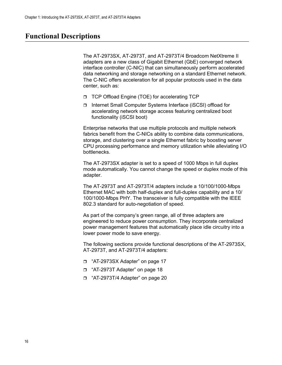 Functional descriptions | Allied Telesis NETEXTREME II AT-2973SX User Manual | Page 16 / 176